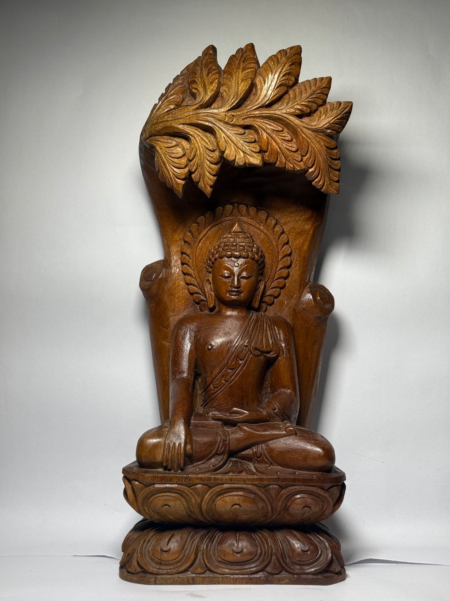 "Crowned Leaf Buddha"-Wooden Sculpture