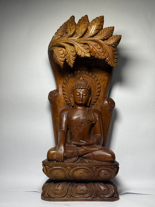 "Crowned Leaf Buddha"-Wooden Sculpture