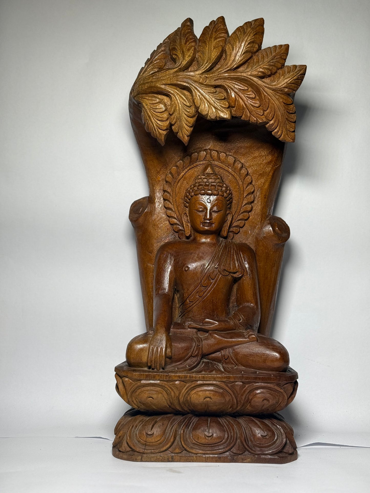 "Crowned Leaf Buddha"-Wooden Sculpture