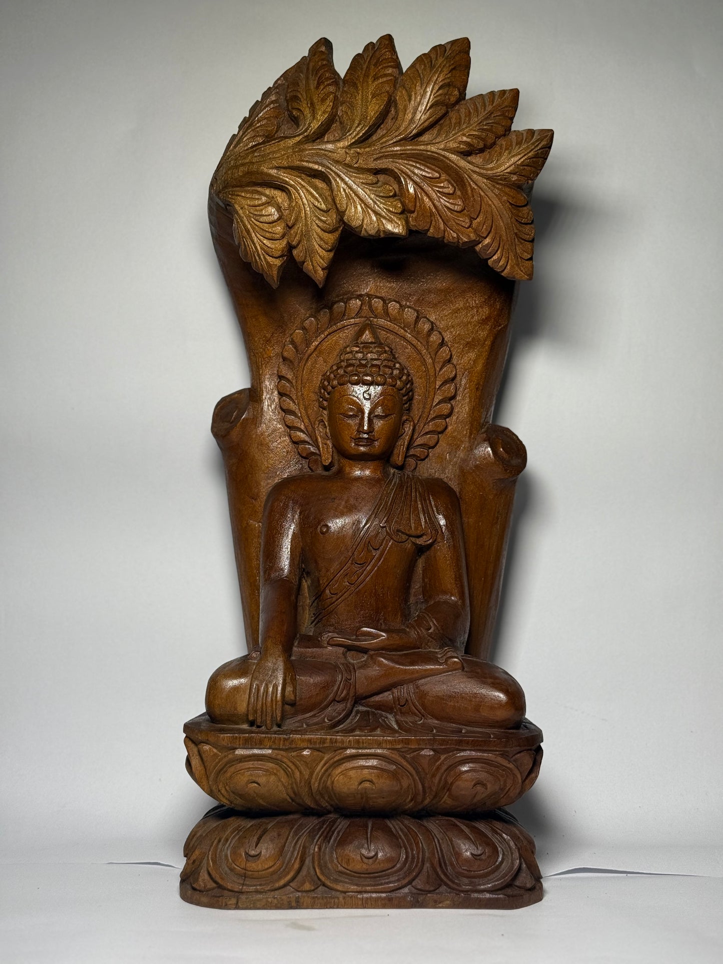 "Crowned Leaf Buddha"-Wooden Sculpture