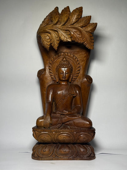 "Crowned Leaf Buddha"-Wooden Sculpture